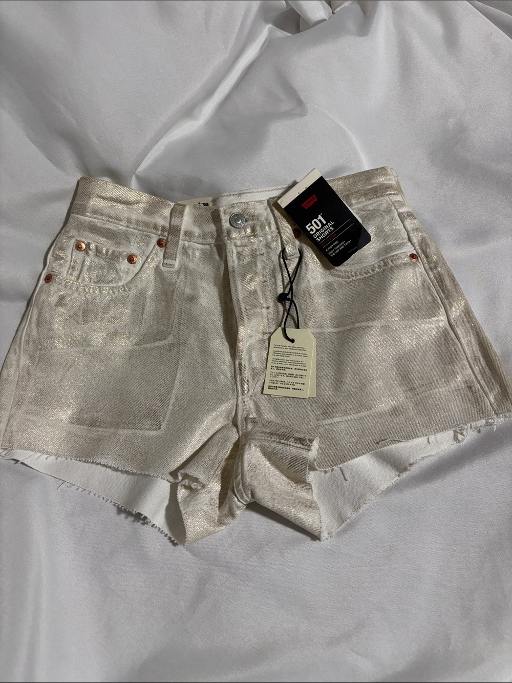 Levi's Metallic Cream 501 High-Rise Jean Shorts